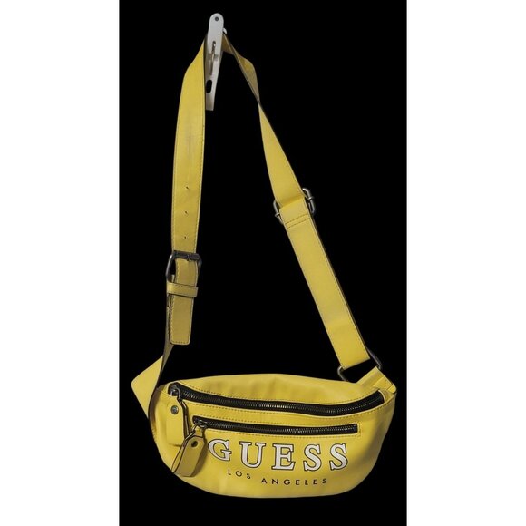 Rare - Yellow Guess Los Angeles Logo Belt Bag Crossbody Adjustable Strap - Picture 1 of 16